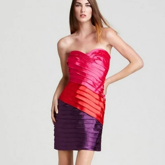 Bloomingdale's | Dresses | Hot Pink Rainbow Strapless Satin Party Cocktail  Dress Nwt | Poshmark